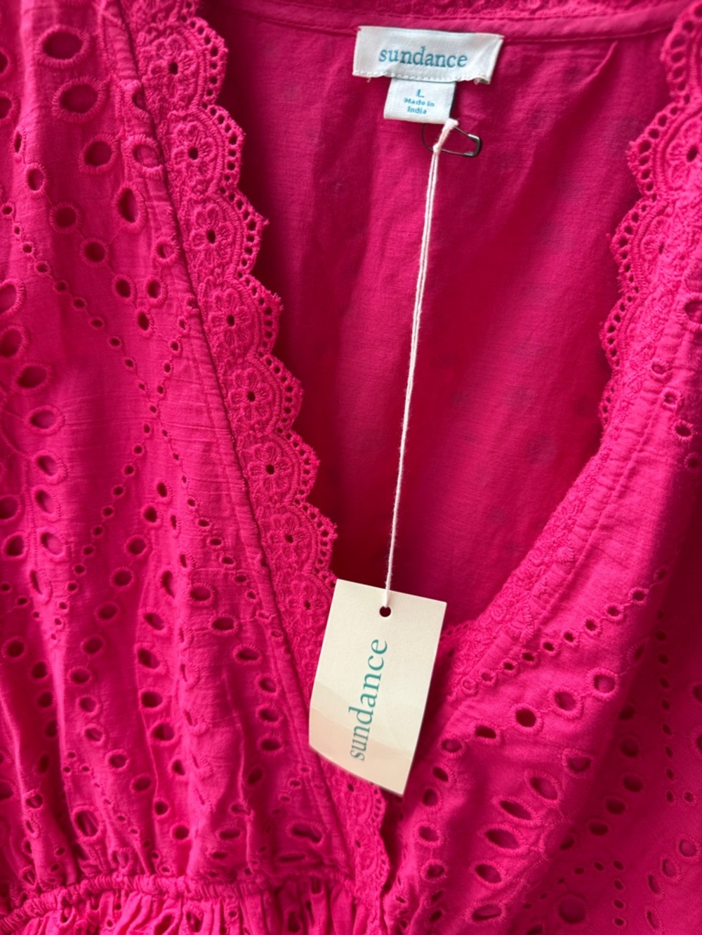Sundance Juno Eyelet Maxi Dress Pink Pockets Elastic Waist Flutter Sleeves Large - Picture 7 of 16